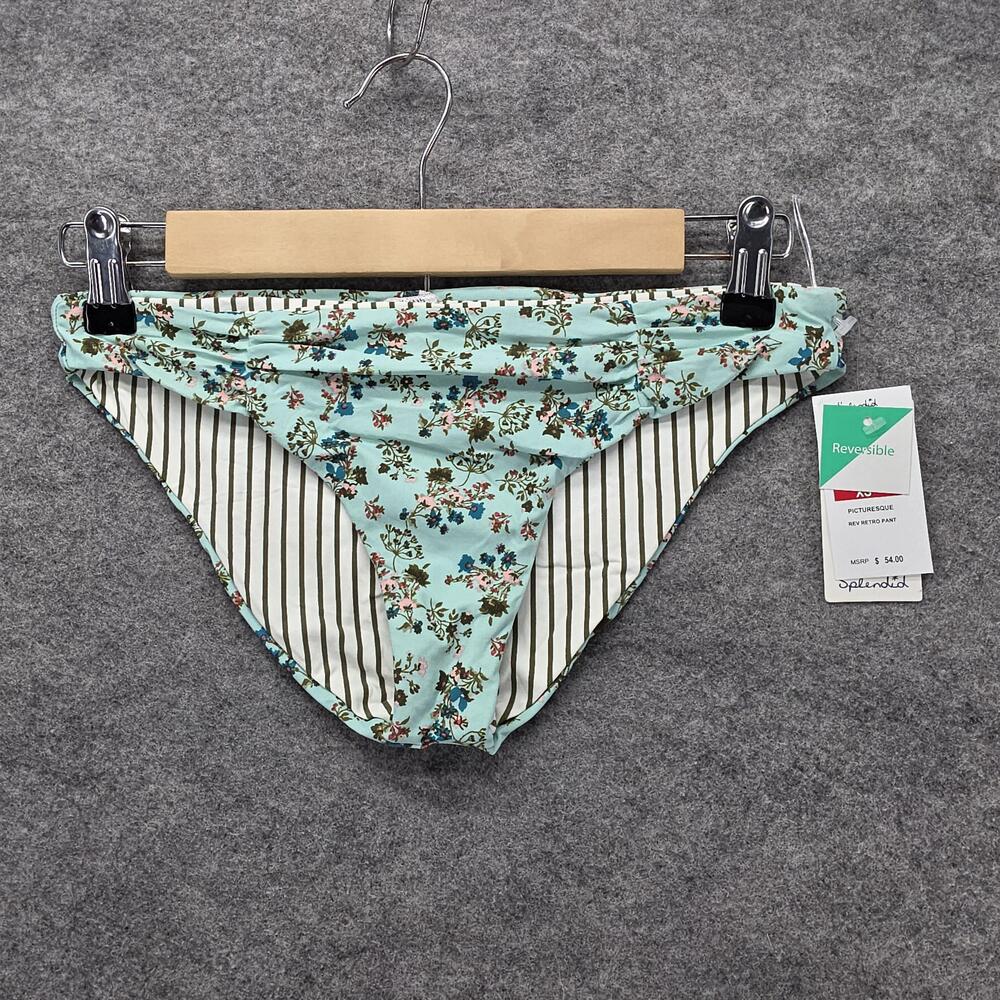Splendid Bikini Bottom Womens XS Blue Floral Striped Reversible Picturesque